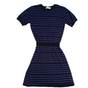 NWOT Zara short sleeve striped sweater dress crew neck metallic scallop  hem